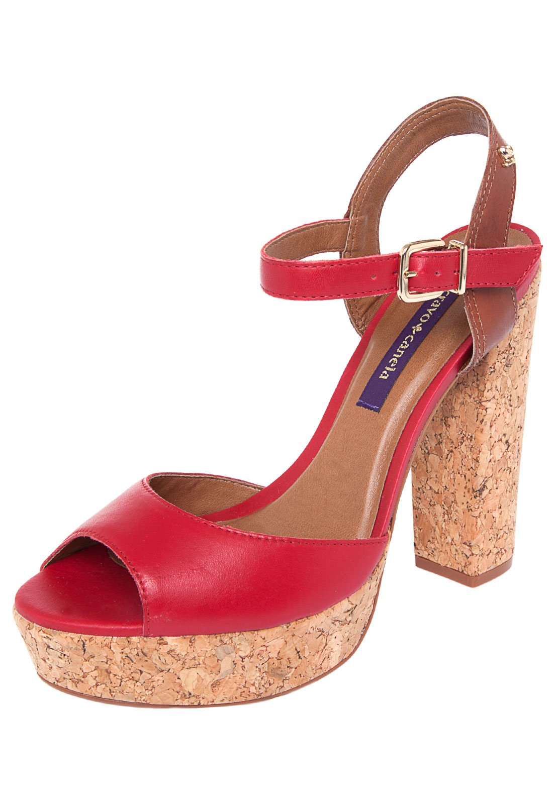 sandalias vermelhas salto grosso